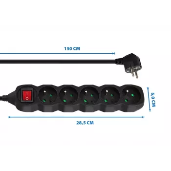 Stroomverlenging Esperanza ELK214K 1.5 m kabel 5 Type E-stopcontacten binnen zwart
