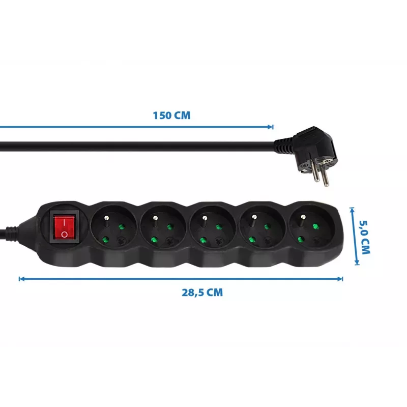Stroomverlenging Esperanza ELK214K 1.5 m kabel 5 Type E-stopcontacten binnen zwart