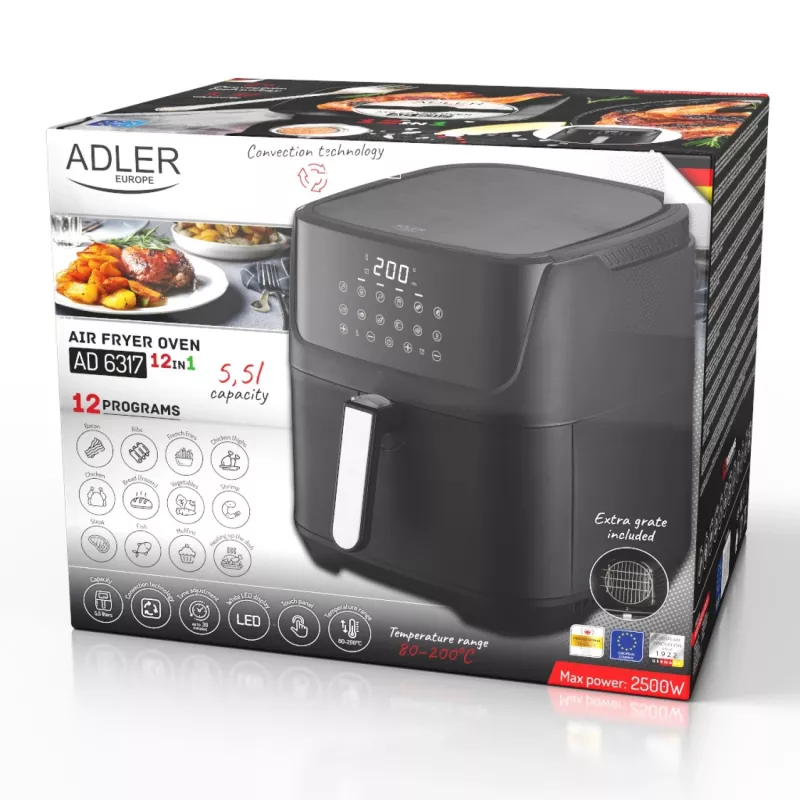 Heteluchtfriteuse - 12 programma's 5,5 L Adler