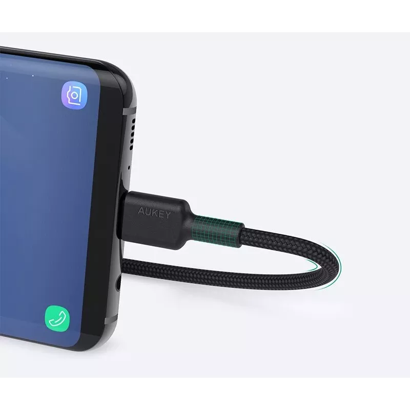 AUKEY CB-CD30 USB-A-naar-USB-C-kabel 0,9 m, nylon gevlochten, 60W PD, 3A, zwart