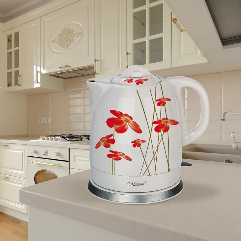 Feel-Maestro MR-066-RED FLOWERS waterkoker 1,5 L 1200 W rood, wit
