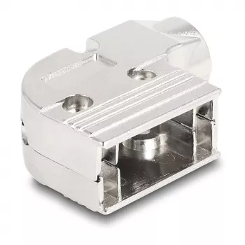 DELOCK D-Sub-behuizing 9-polig haaks 90° kabeltrekontlasting, zilverkleurig kunststof, 33×47×16 mm