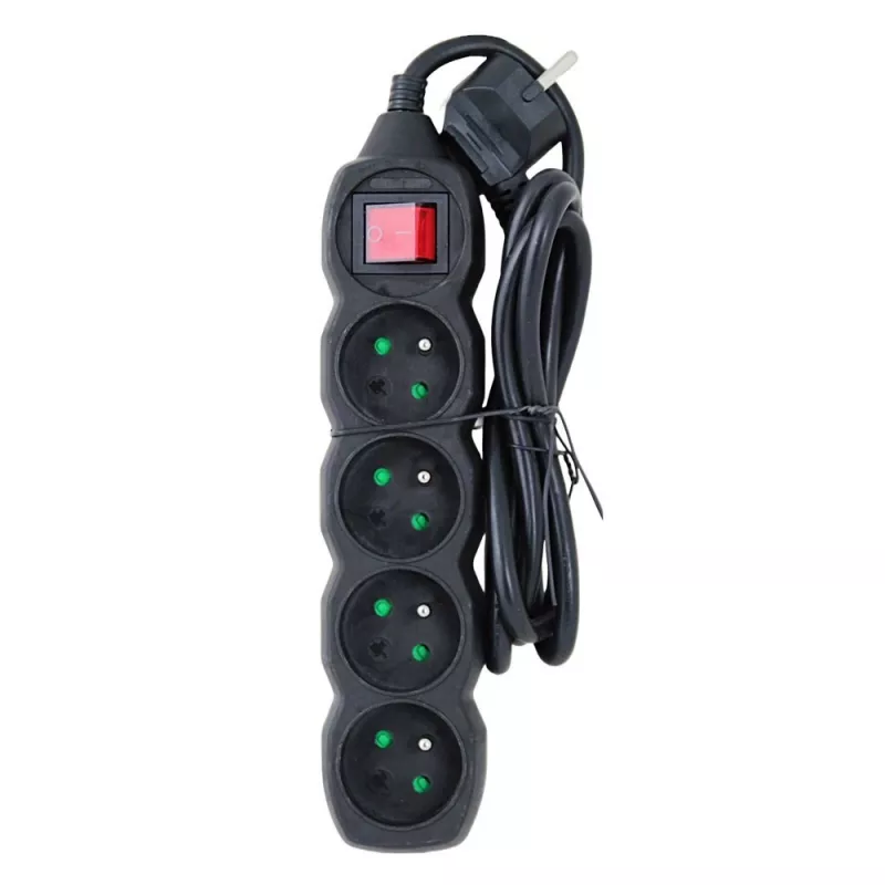 Verlengsnoer ESPERANZA ELK212K — 1,5 m kabel, 4 Type-E stopcontacten, binnen, zwart