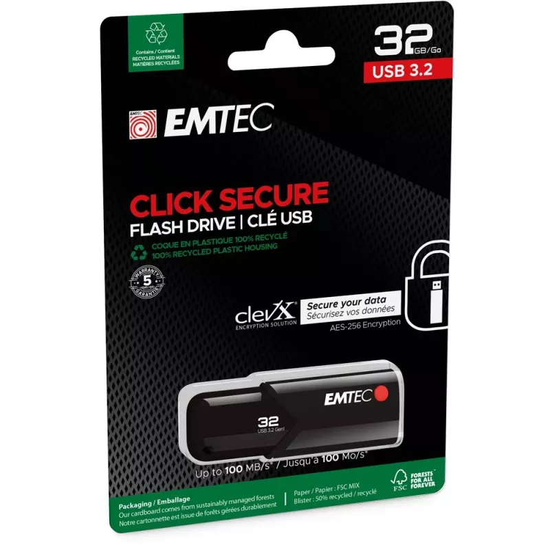 USB-flashdrive EMTEC B120 Click Secure 32 GB USB Type-A 3.2 Gen 2 (3.1 Gen 2) zwart