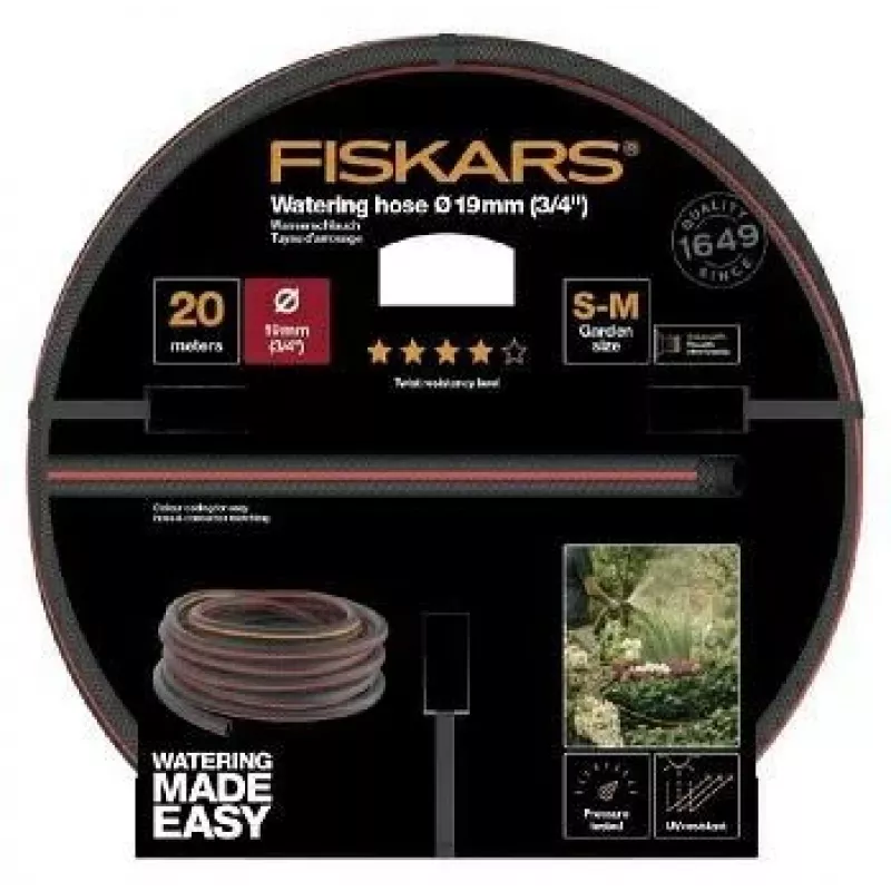 Tuinspuit Fiskars Q4 3/4 inch 20 m, duurzaam 19 mm binnendiameter
