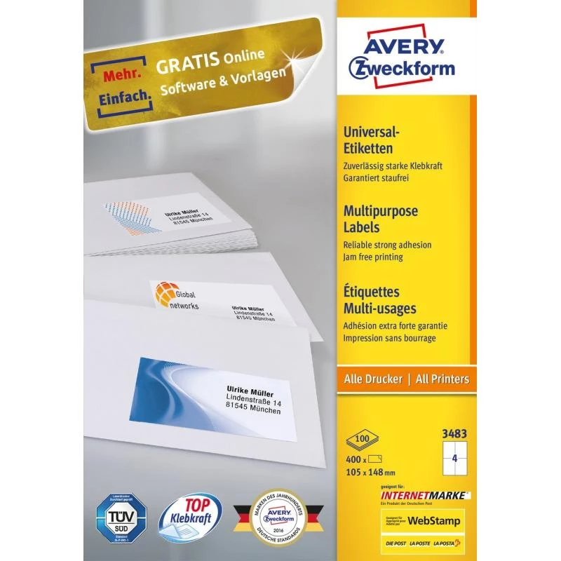 Zelfklevend etiket rechthoek Avery 3483