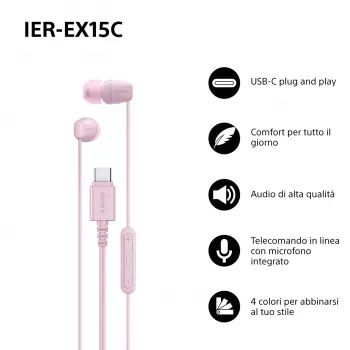 Sony IER-EX15C Headset Bedraad In-ear Gesprekken/Muziek USB Type-C Roze