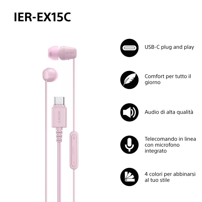 Sony IER-EX15C Headset Bedraad In-ear Gesprekken/Muziek USB Type-C Roze