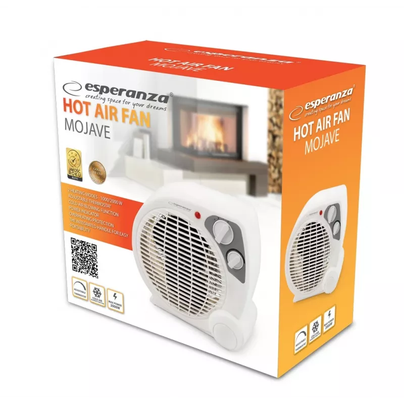 Elektrische ruimteverwarming ESPERANZA EHH002, elektrisch, 2000 W max, instelbare thermostaat, grijs/wit