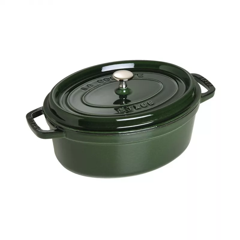 Staub La Cocotte 33 cm ovale braadpan van gietijzer, basilicumgroen