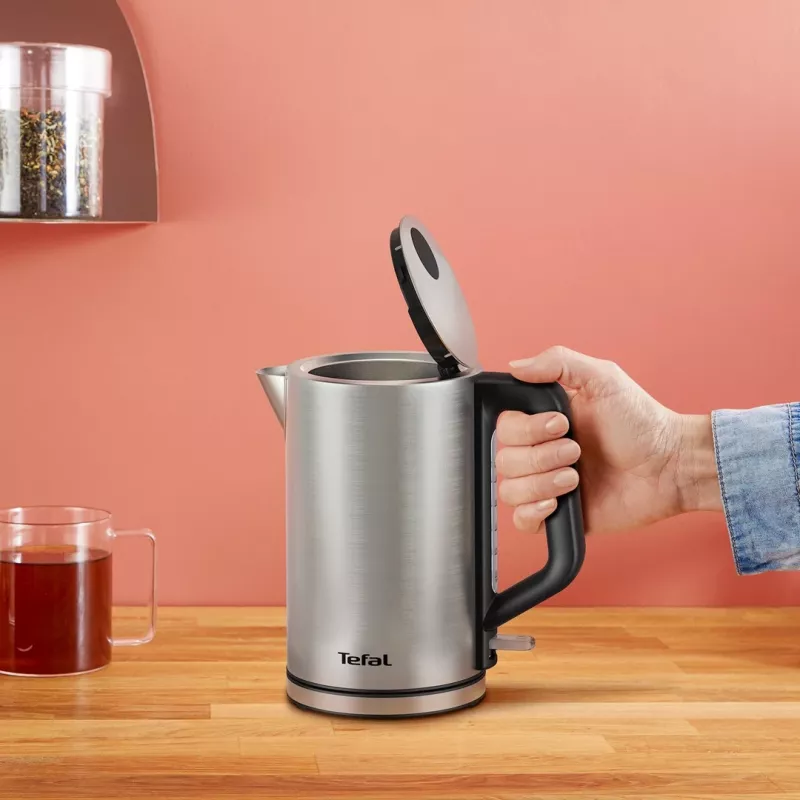 Tefal Bronx KI513D10 elektrische waterkoker, 1,7 l, 2400 W, roestvrij staal, draaibare basis, filter, zilver