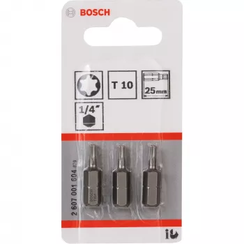 Bosch schroefbit extra hard, 3 stuks, Torx, T10, staal, T10, 25 mm