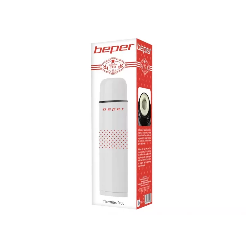 Beper BI.504 vacuümfles 500 ml, roestvrij staal, met beker, rood met stippen