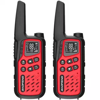 Draagbare walkietalkie Baofeng BF-T25E — 16 kanalen, 0,5 W, Li-Ion 1400 mAh, set van 2 (rood)