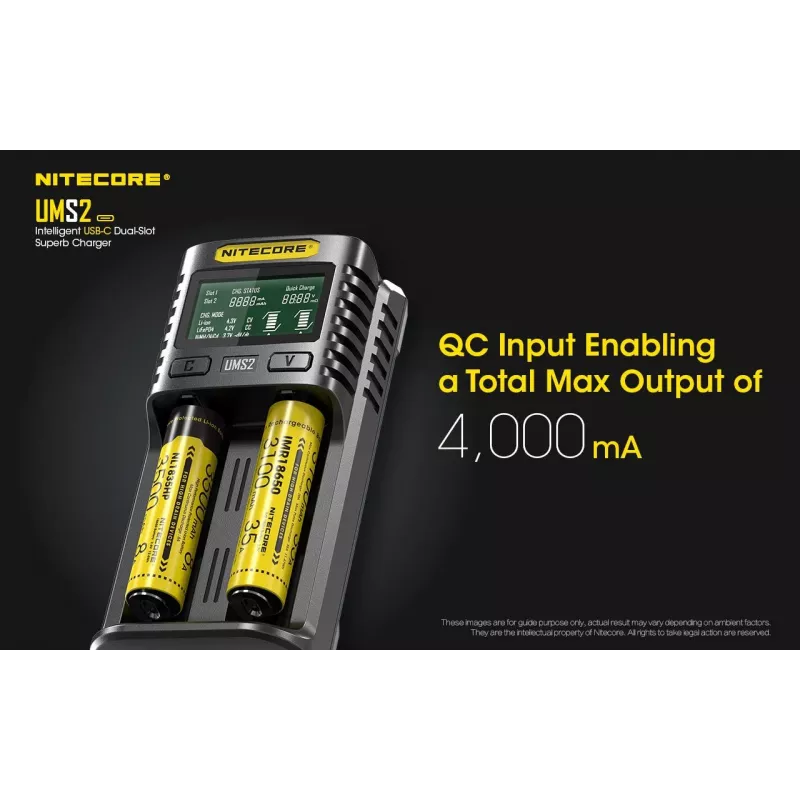 Nitecore UMS2 accu-oplader huishoudbatterij DC lithium-ion nikkel-cadmium