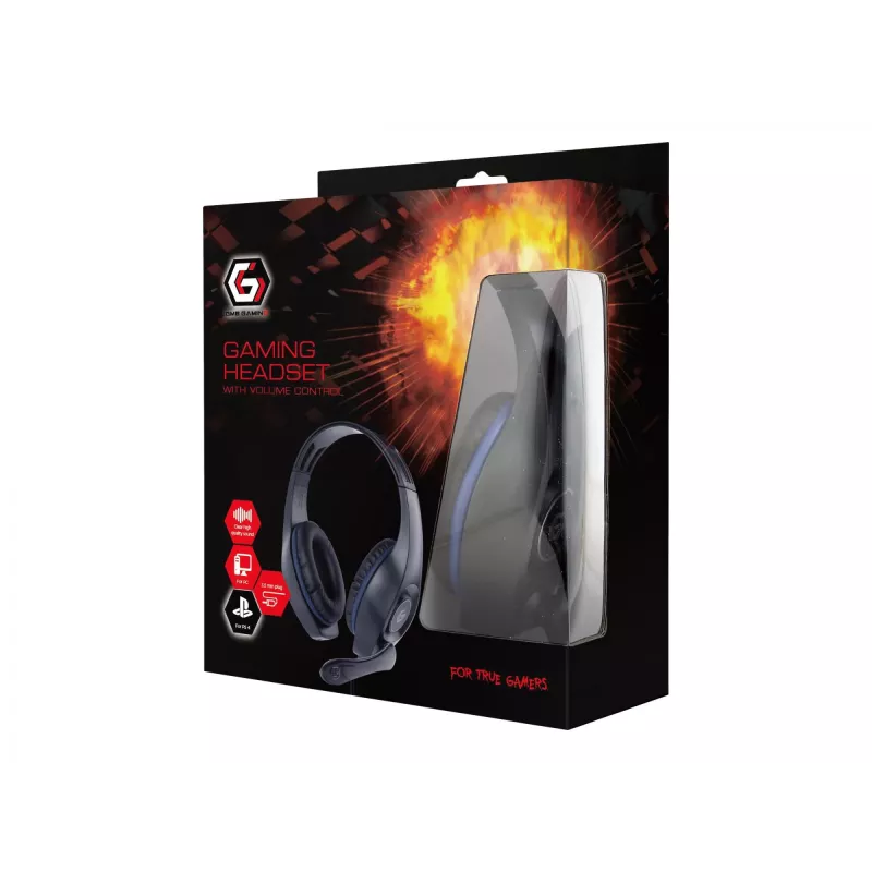Bedrade gaming-headset GEMBIRD GHS-05-B, over-ear, 20–20000 Hz, 2 m kabel, 250 g, zwart/blauw