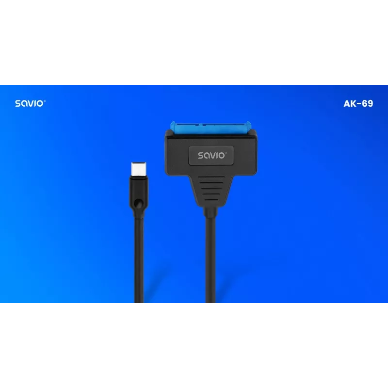 SAVIO SATA-naar-USB-C-interfacekabel AK-69, SATA-bus naar USB-C-stekker, USB 3.2 Gen 1 (5 Gbit/s), 0,25 m, zwart