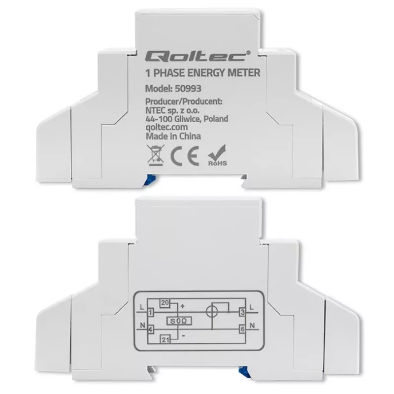 Eenfasige elektronische meter QOLTEC 50993 230V 30A