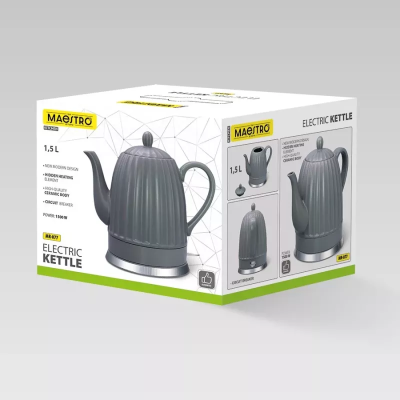 Waterkoker Maestro MR-077, 1,5 L, 1500 W, keramische behuizing, grijs