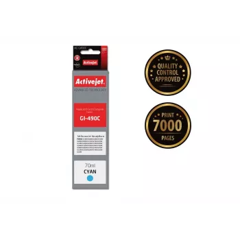 Inktpatroon ActiveJet AC-G490C compatibel voor Canon GI-490C, cyaan, kleurstofinkt, 70 ml, hoge (XL) capaciteit, singlepack