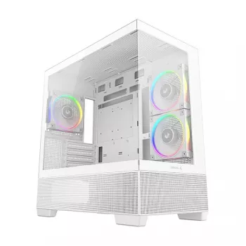PC midi tower behuizing DeepCool CG380 3F WH — wit, 235×437×451 mm, ondersteunt 2,5 inch/3,5 inch, voeding onderin, 3x 120 mm ventilatoren voorgeïnstalleerd