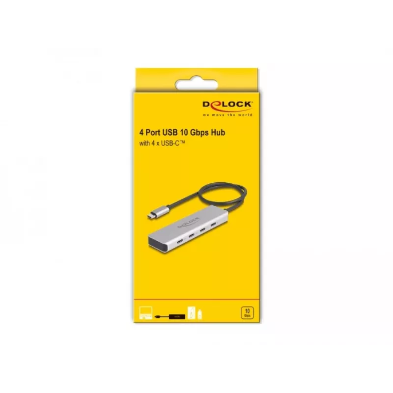 DeLOCK USB Type-C hub 10 Gbps 4 poorten aluminium grijs