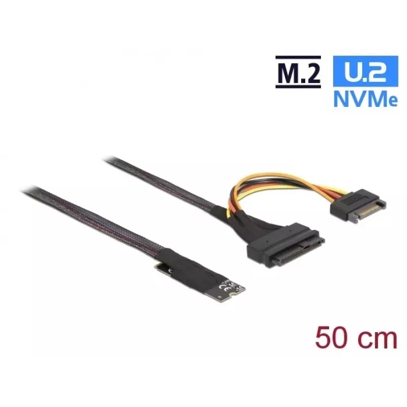 DeLOCK M.2 Key M naar U.2 SFF-8639 NVMe-adapter met 50 cm kabel