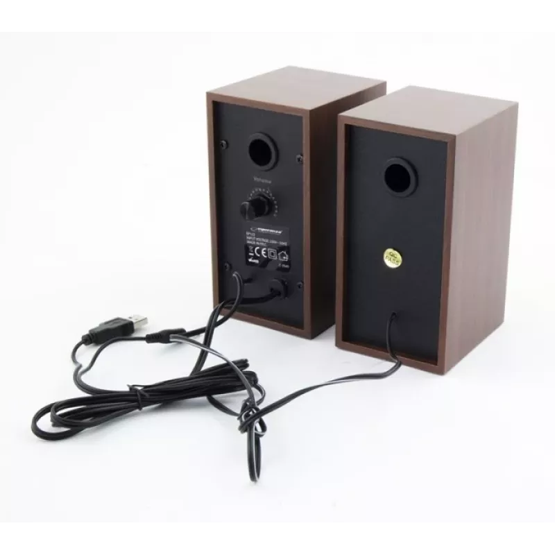Luidspreker ESPERANZA EP122 2.0 bedrade desktop-luidsprekers, 2×6 W RMS, houten behuizing, volumeregeling met draaiknop, 60–20000 Hz
