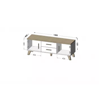 Cama tv-standaard LOTTA 140cm wit + sonoma eiken