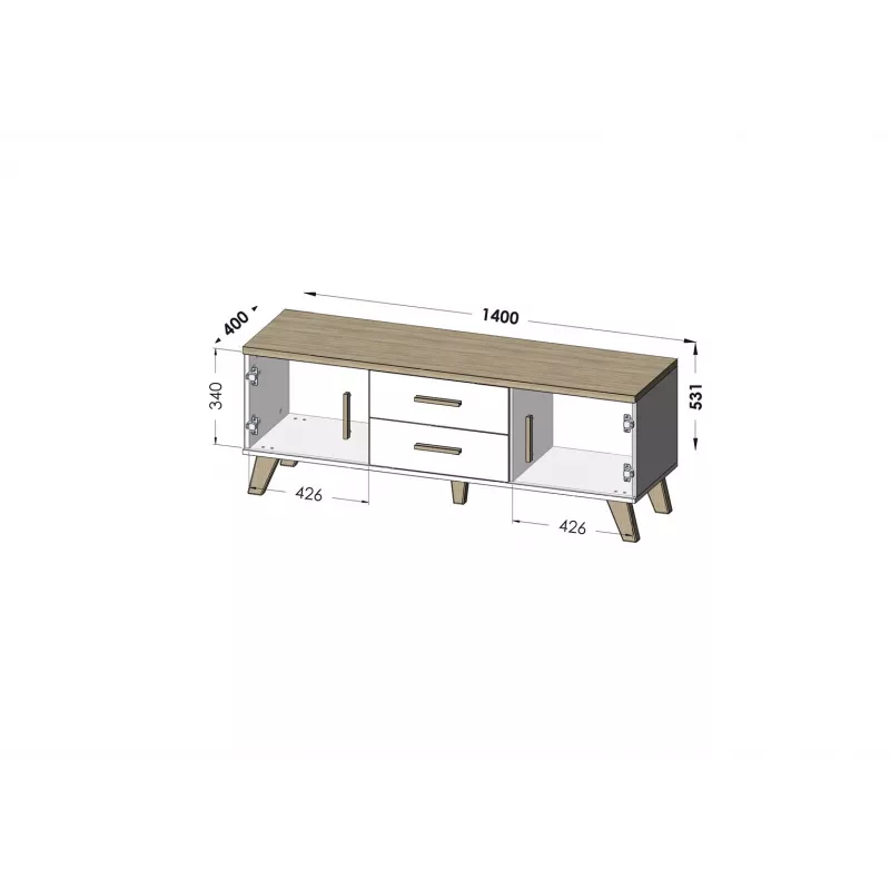 Cama tv-standaard LOTTA 140cm wit + sonoma eiken