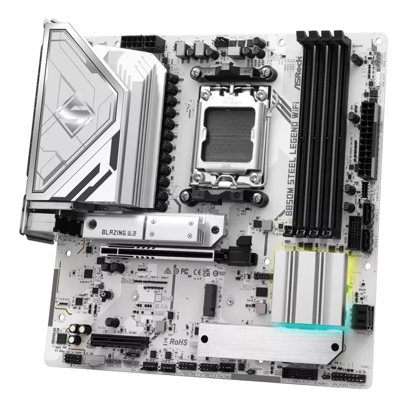 Moederbord ASRock B850M Steel Legend WiFi — AMD B850, socket AM5, microATX, DDR5, 4 DIMM, Wi-Fi 7, 2.5Gb LAN