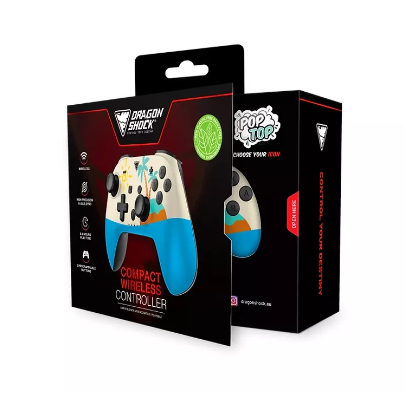 Dragonshock PopTop Compact - gamepad - Nintendo Switch - terug-knop - D-pad - home-knop - reset-knop - draadloos - Bluetooth - USB Type-C (D