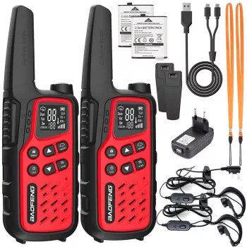 Draagbare walkietalkie Baofeng BF-T25E — 16 kanalen, 0,5 W, Li-Ion 1400 mAh, set van 2 (rood)