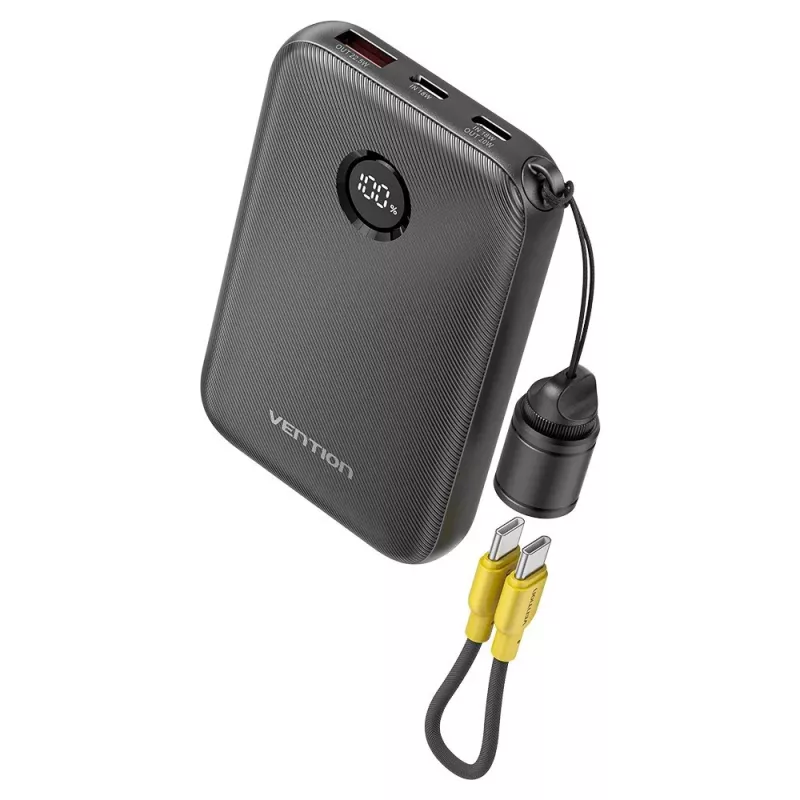 Powerbank Vention FKAB0-C 10000 mAh, 2× USB-C + 1× USB-A, 22,5 W, zwart