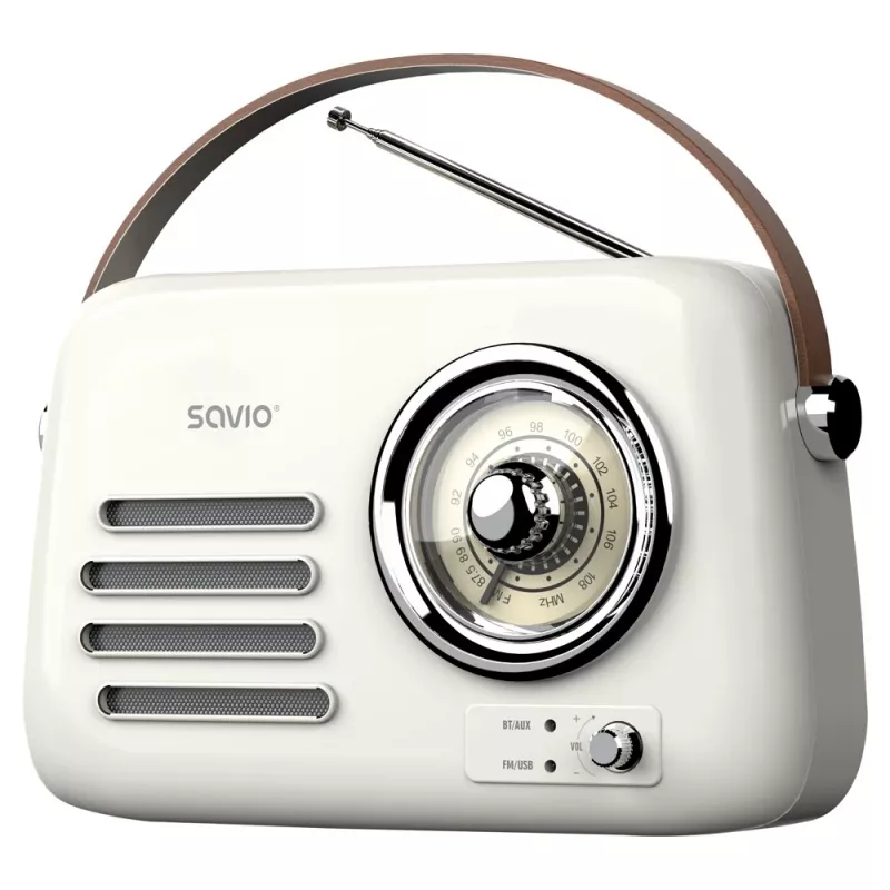 Draagbare radio SAVIO RS-02 — analoge FM-tuner, Bluetooth 5.3, USB-voeding, 3 W, wit