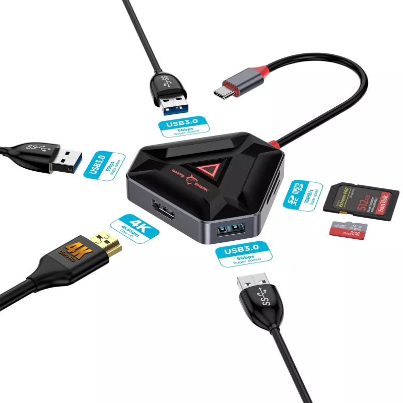 White Shark Hexagon 6-in-1 USB-C-hub