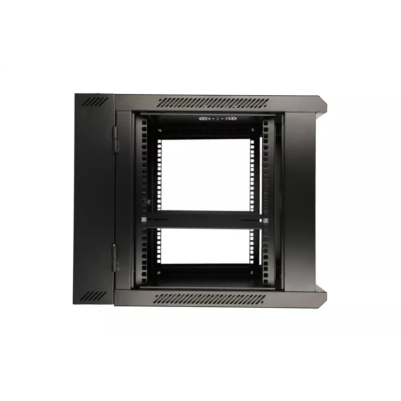 Extralink rackmount-behuizing 9U 600x600 AZH zwart wandgemonteerd, zwaaiend type