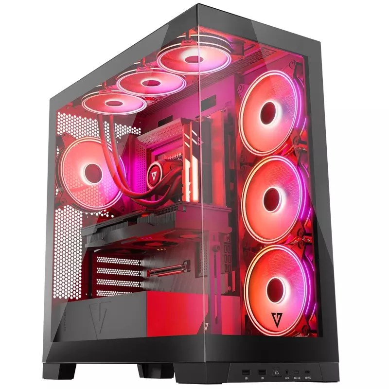 Pc-behuizing MODECOM Volcano SPACE APEX ARGB midi tower, gehard glas, USB-C, ondersteunt ATX/microATX/Mini-ITX, GPU tot 430 mm, CPU-koeler tot 180 mm