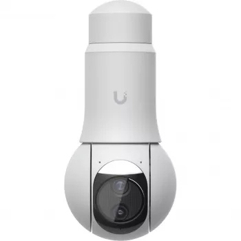 Ubiquiti UniFi G6 PTZ UVC-G6-PTZ-W IP-beveiligingscamera, 4K 8 MP (3864x2160), dubbele lens, 10x hybride zoom, binnen en buiten, IP66, PoE, plafond-, wand- of paalmontage, 350° draaibereik, wit