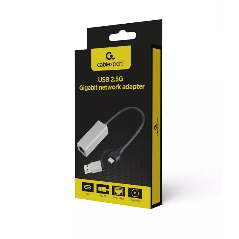 Gembird A-USB3AC-LAN2G-01 USB 2,5 Gigabit netwerkadapter, spacegrijs