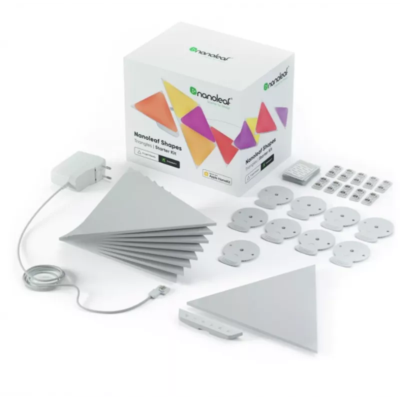 Driehoekige LED-paneellampen Nanoleaf NL47-0002TW-9PK — set met 9 RGB-wandpanelen, netvoeding, wit
