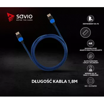 Savio GCL-02 HDMI-kabel 1,8 m HDMI Type-A (standaard) zwart, blauw
