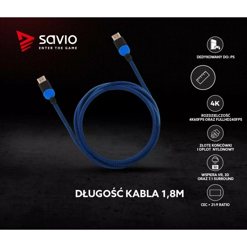 Savio GCL-02 HDMI-kabel 1,8 m HDMI Type-A (standaard) zwart, blauw