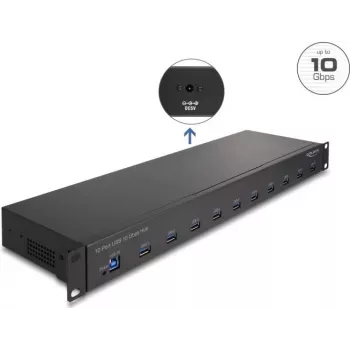 DeLOCK 64240 19-inch industrie-USB-hub, 10 x USB-A, 10 Gbit/s