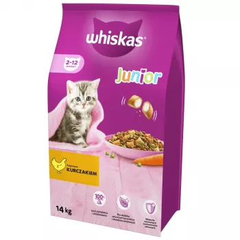 Droogvoer voor katten Whiskas Kitten kip, 14 kg - voor opgroeiende kittens, 35,7% eiwit, 13,6% vet