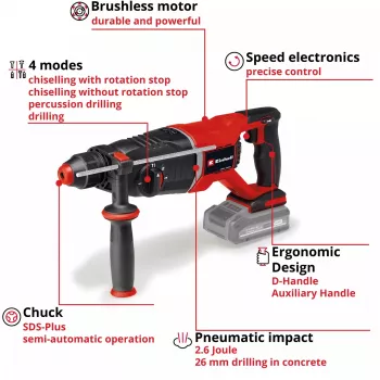 Professionele accu-boorhamer TP-HD 18/26 D Li BL - Solo, 18 volt (zwart/rood, zonder accu en oplader, in E-Case)