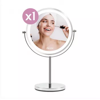 Vrijstaande cosmeticaspiegel Girmi BE02 – rond, roestvrij staal, LED-touchbediening, 1x/3x vergroting, USB-C oplaadbaar (1000 mAh)