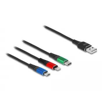 DeLOCK 90156 USB-oplaadkabel 3-in-1, Type-A naar Lightning / Micro USB / USB Type-C, 2 m, meerkleurig