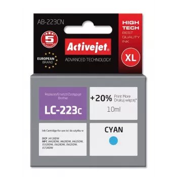 Activejet AB-223CN inkt (vervanging voor Brother LC223C; Supreme; 10 ml; cyaan)