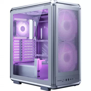 Pc Midi Tower Cooler Master MasterFrame 500 Mesh — zwart met transparante zijkant, ondersteunt ATX-voedingen, 2x200mm voor + 1x120mm achter, 2,5 inch/3,5 inch drives